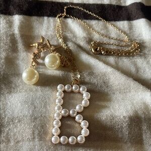 Pearl and Gold Initial Necklace Set